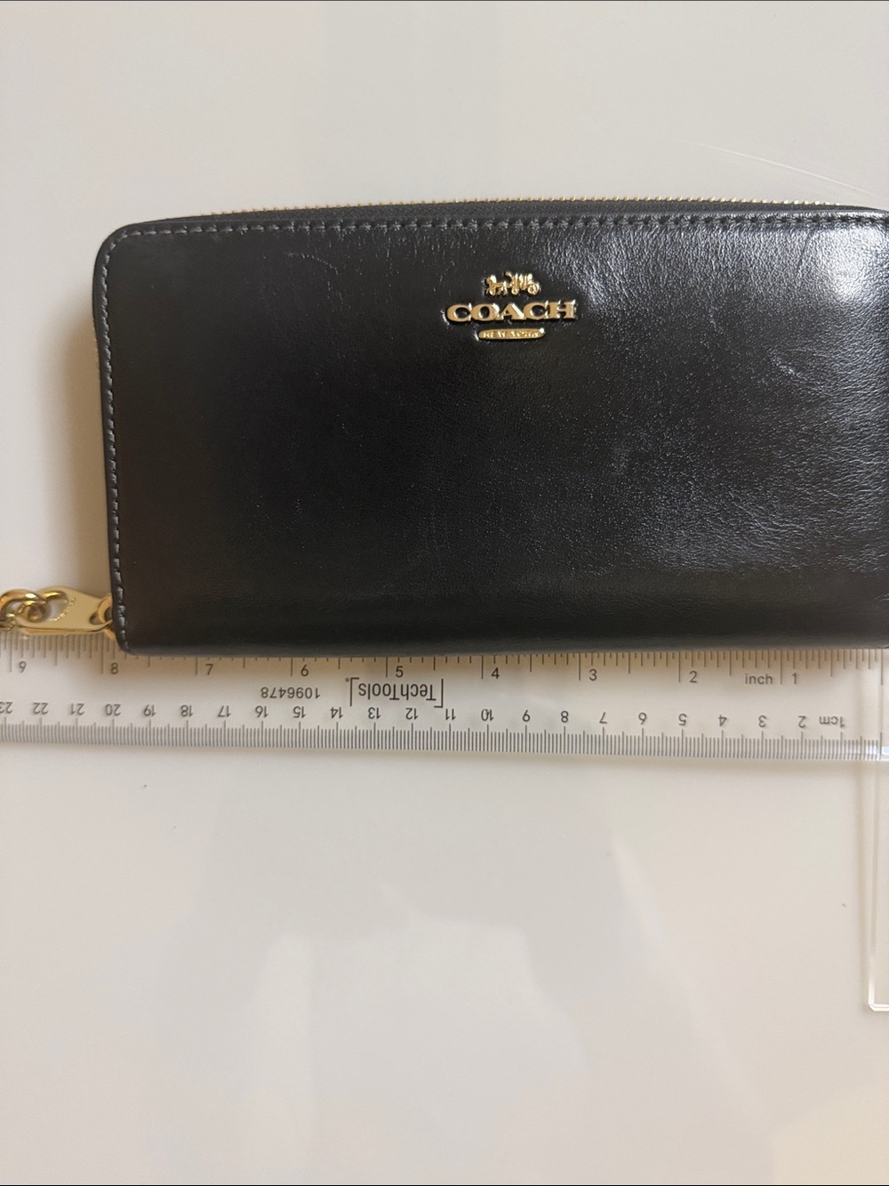 Coach Black Leather Zip Wallet with Gold Logo